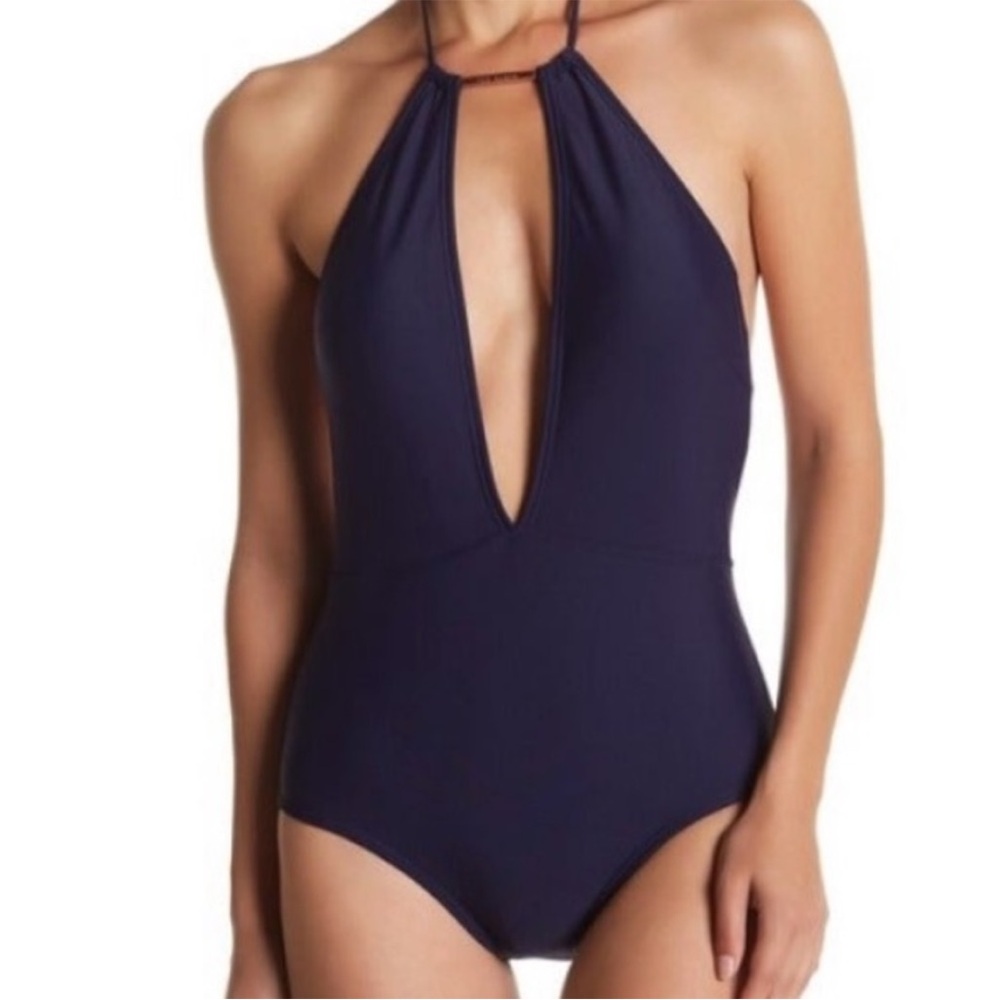 Ted Baker Navy Halter One Piece Swimsuit
